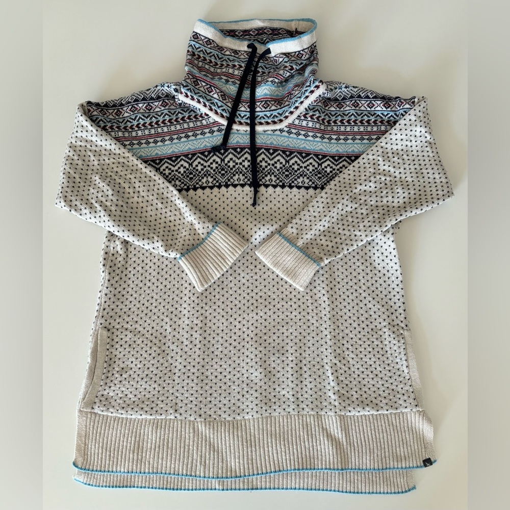 Gorgeous  cowl neck EDDIE BAUER Nordic print tunic wool blend sweater size L